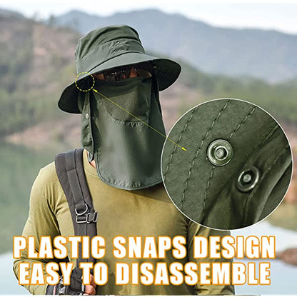 Fishing Hat for Men & Women, Outdoor UV Sun Protection Wide Brim Hat with Face Cover & Neck Flap Army Green