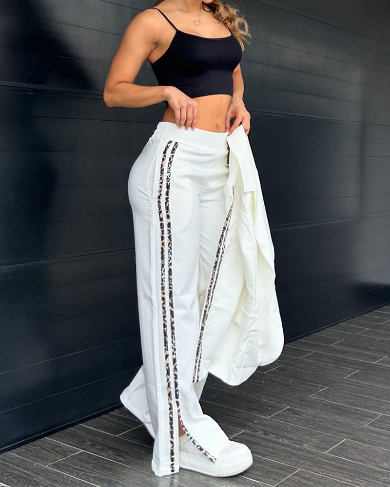 Slit Wide-Leg Pants Sports Style Two-Piece Suit