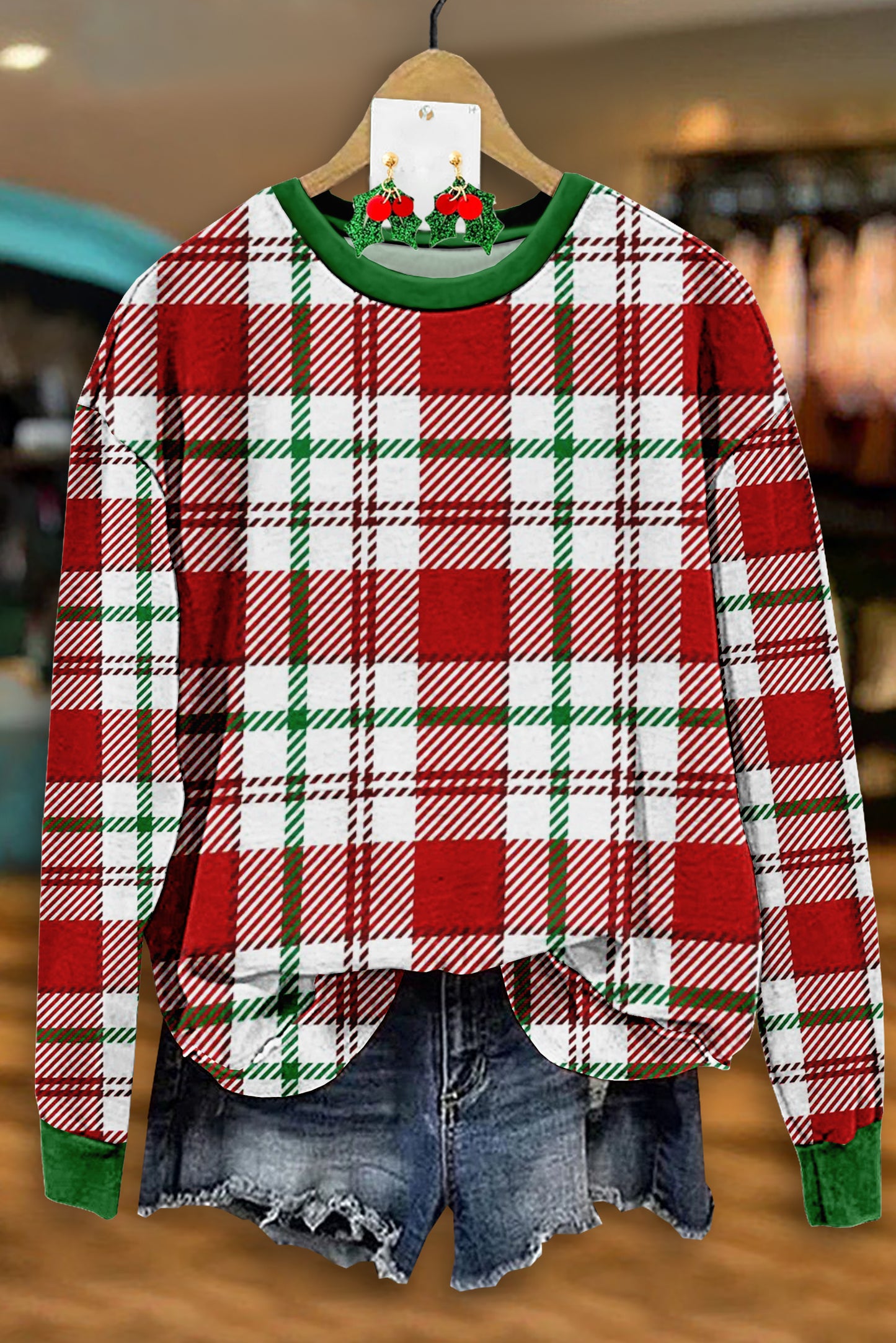 Christmas Plaid Print Sweatshirt