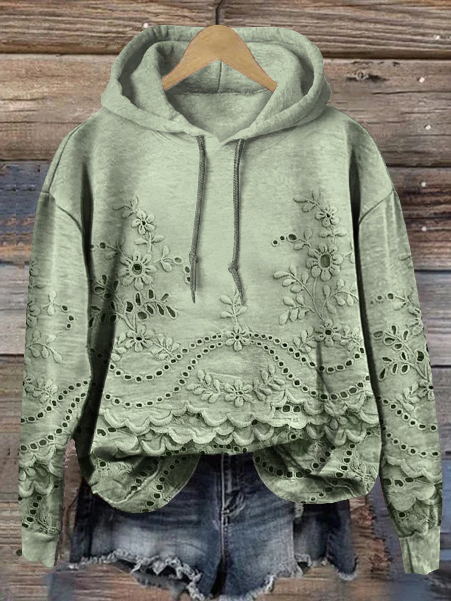 Women's Floral Textured Art Patterns Prints Casual Pocket Hooded Sweatshirt