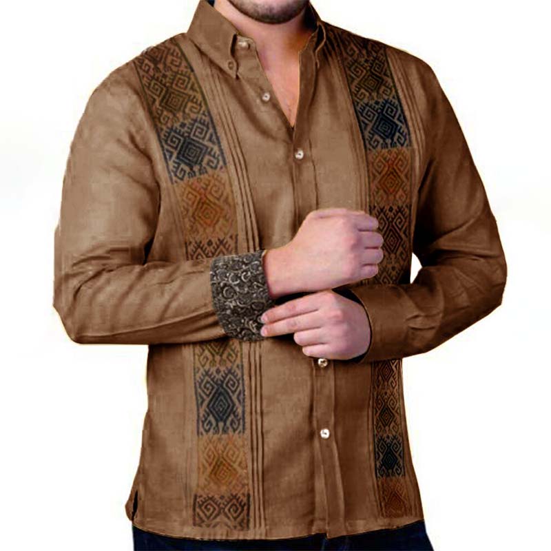 Men's cotton and linen long-sleeved shirt