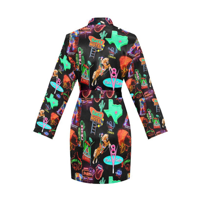 Vegas Neon Women's Long Sleeve Belted Satin Feel Dressing Lounge Robe