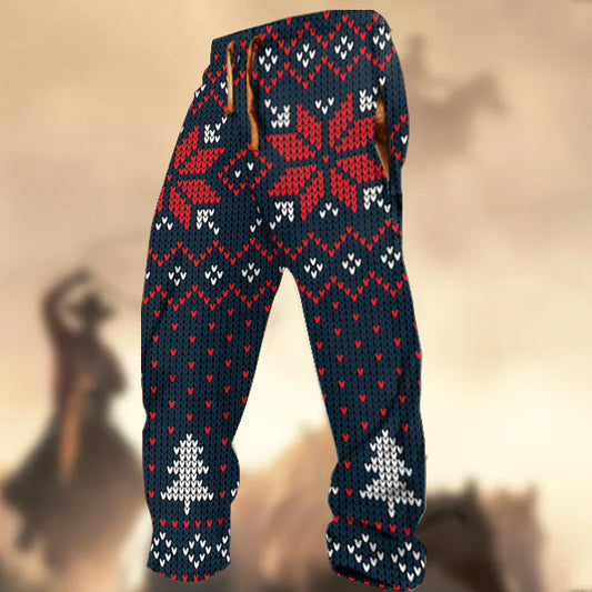 Men's Retro Country Western Christmas Sweater Texture Pint Casual Sweatpants