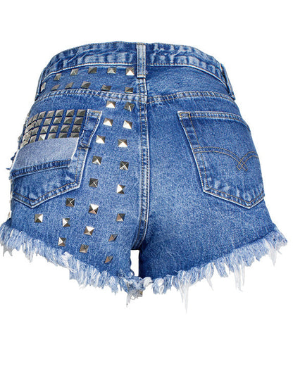 Studded Ripped Denim Shorts