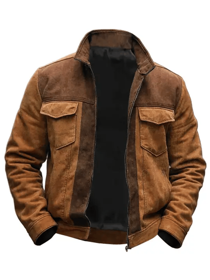 Men's Vintage Suede Multi-Pocket Stand Collar Outdoor Jacket