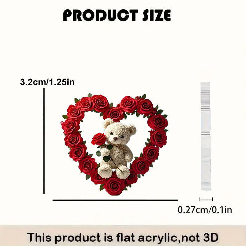 Elegant Valentine's Day Rose Bear Heart-shaped Earrings