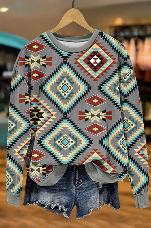 Chic Western Aztec Print Sweatshirt