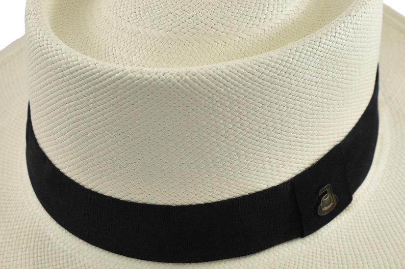 White Oval Crown | Black Band | Genuine Panama Hat | Toquilla Straw | Handwoven in Ecuador - EA - HatBox Included