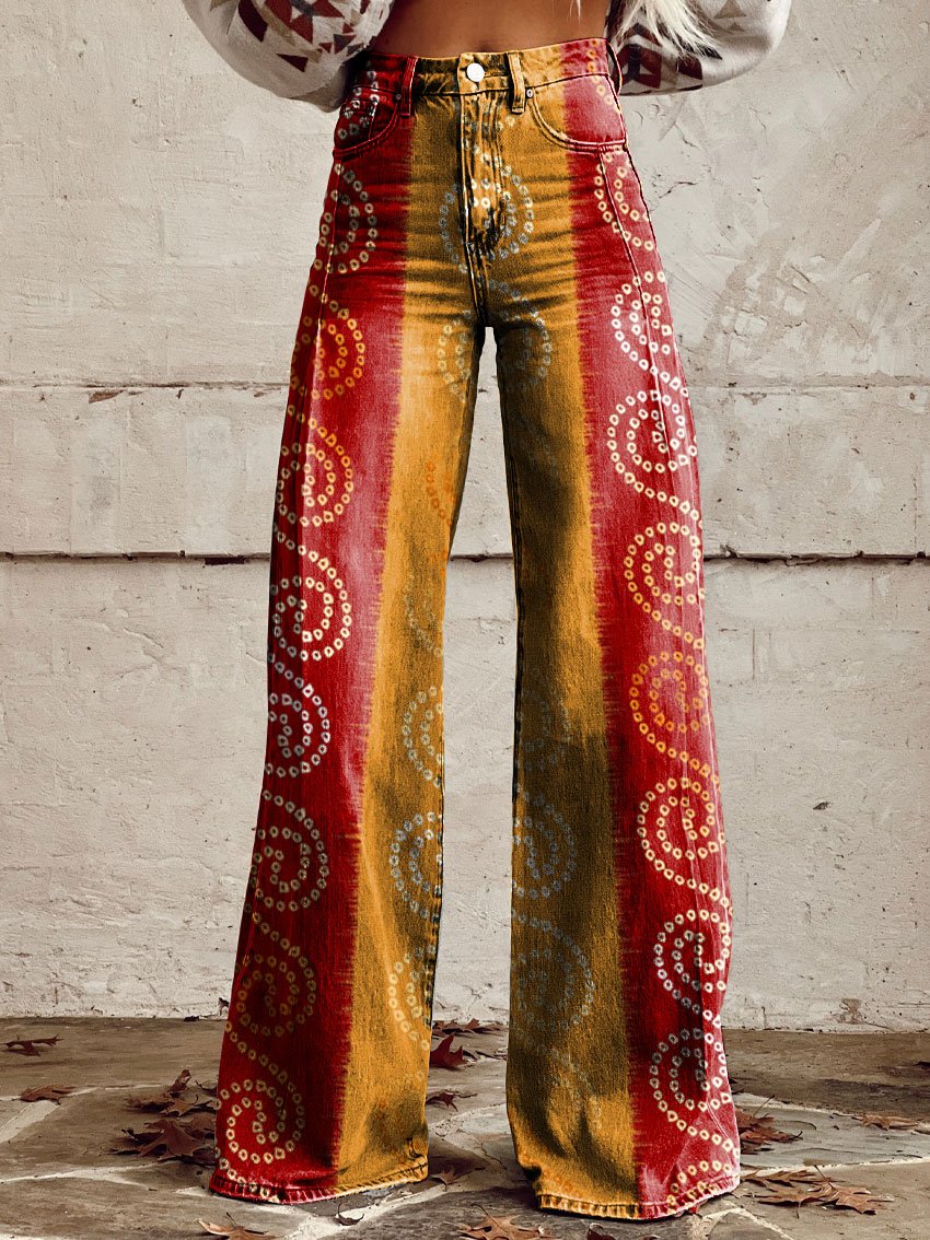 Women's Vintage Print Casual Wide Leg Pants