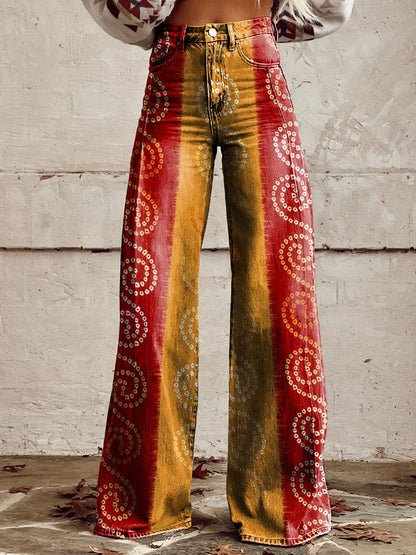 Women's Vintage Print Casual Wide Leg Pants