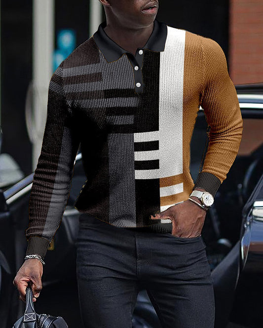 LONG SLEEVE FASHION CONTRAST COLOR ROUND NECK MEN'S TOP