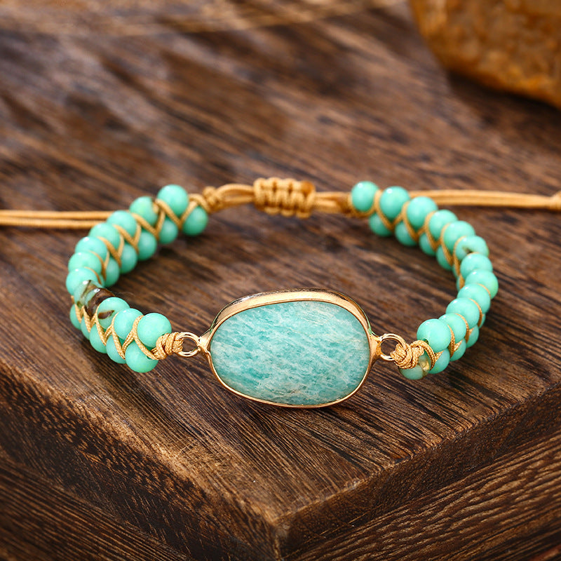 Unisex Egg-shaped Amazonite Bohemian Ethnic Bracelet