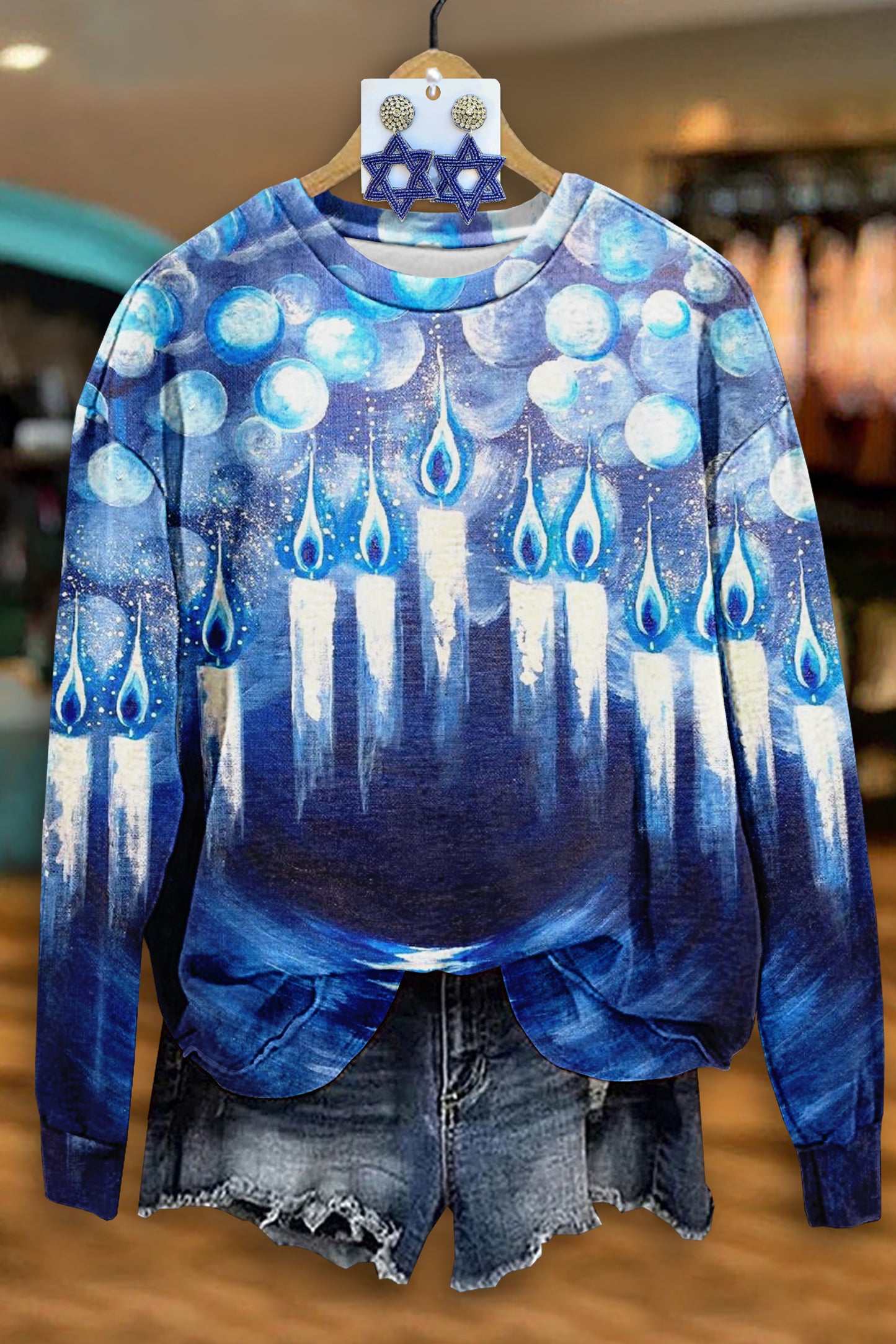 Casual Hanukkah Print Long Sleeve Sweatshirt