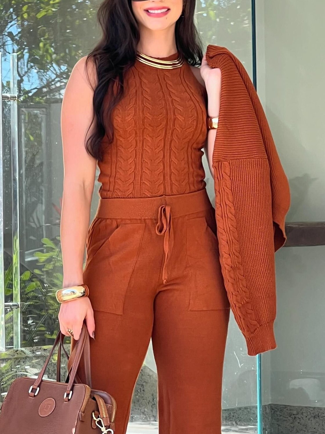 Women's Casual Knitted Three-Piece Pants Set