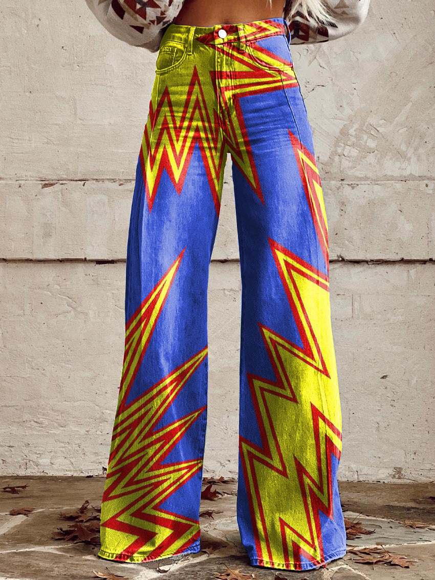 Women's Retro Explosion Art Print Casual Wide Leg Pants