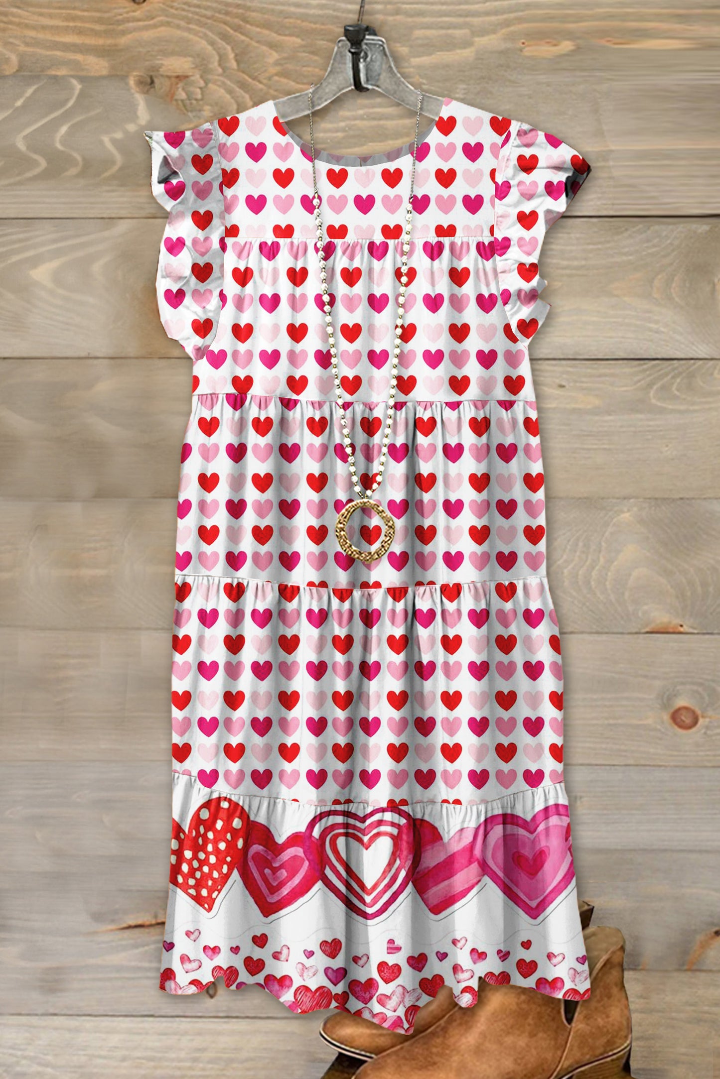 Sweet Valentine's Day Heart Print Ruffled Dress