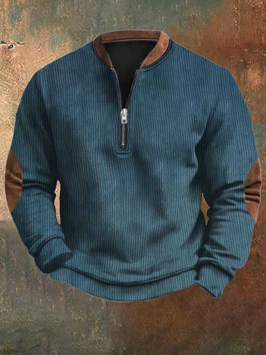 Men's Vintage Corduroy Print Casual Zipper Sweatshirt