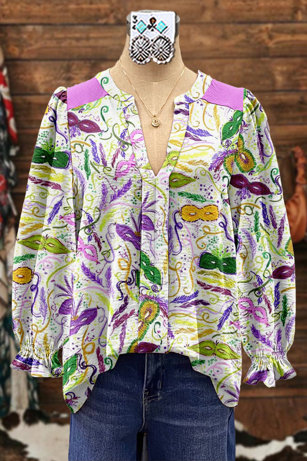 Elegant Contrasting Mardi Gras Blouse