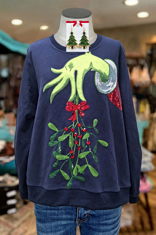 Queen Of Sparkles Grinch Hand Print Sweatshirt