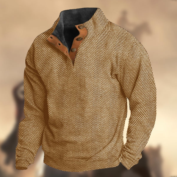 Men's Casual Retro Cashmere Stand Collar Button Sweatshirt