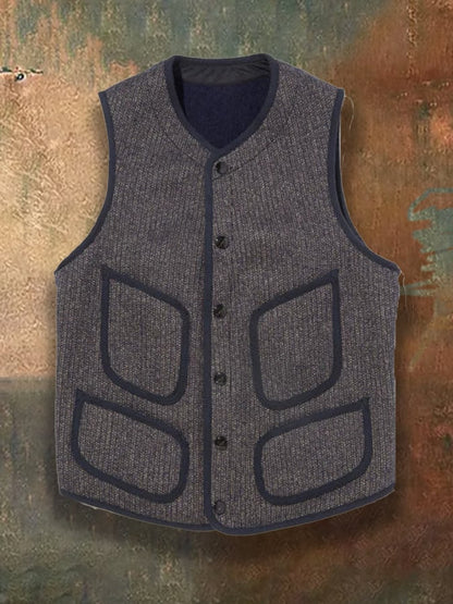 Men's Retro Simple Western Splicing Warm Vest