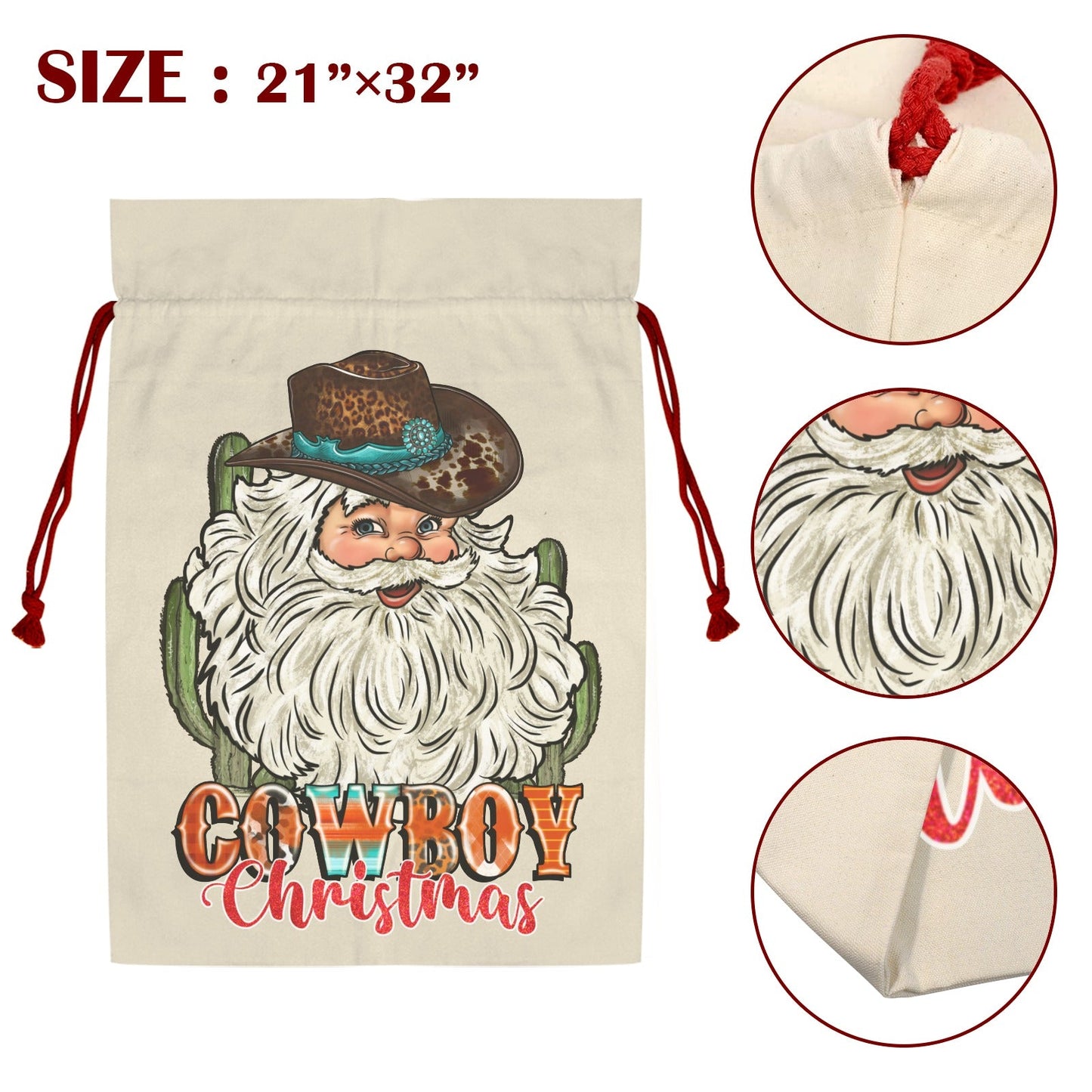 Cowboy Santa Christmas Set of 3 Sacks