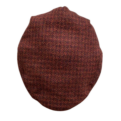 THE PEAKED Marl Flat Hat Wine-Harris Tweed