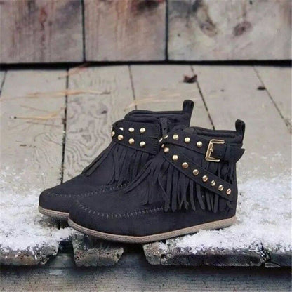 Retro Tassel Buckle Boots