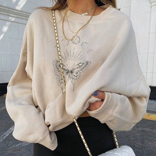 Butterfly Print Loose Sweatshirt Designer