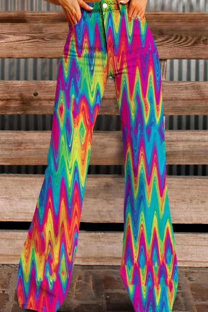 Pride Day Rainbow Zigzag Print Casual Wide Leg Pants