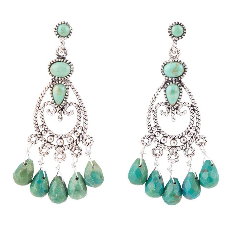 Blue Turquoise and Sterling Silver Chandelier Earrings