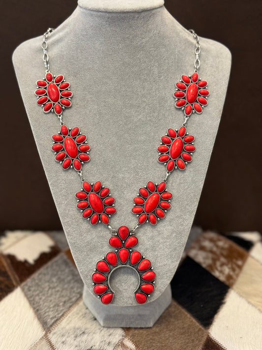 Red Flower Pendant Alloy Necklace