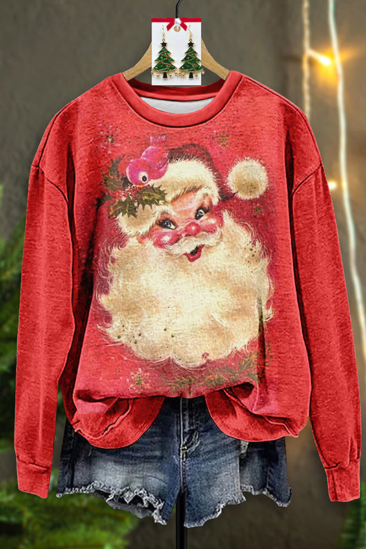 Vintage Santa Claus Print Sweatshirt