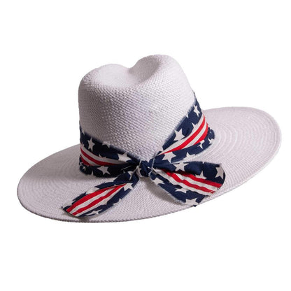 Knox | Mens White Straw Sun Hat with Flag Hat Band