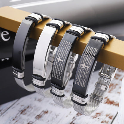 Personality adjustable cross titanium steel mesh men's bracelet