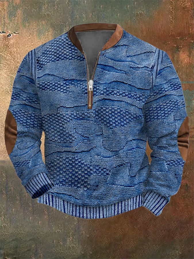 Men's Vintage Knit Print Zip-Up Sweatshirt