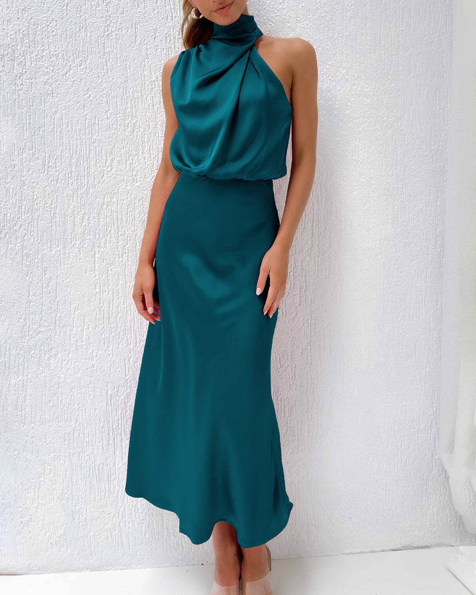 High-end Satin Sleeveless Dress Fashion Elegant Lady Light Evening Dress