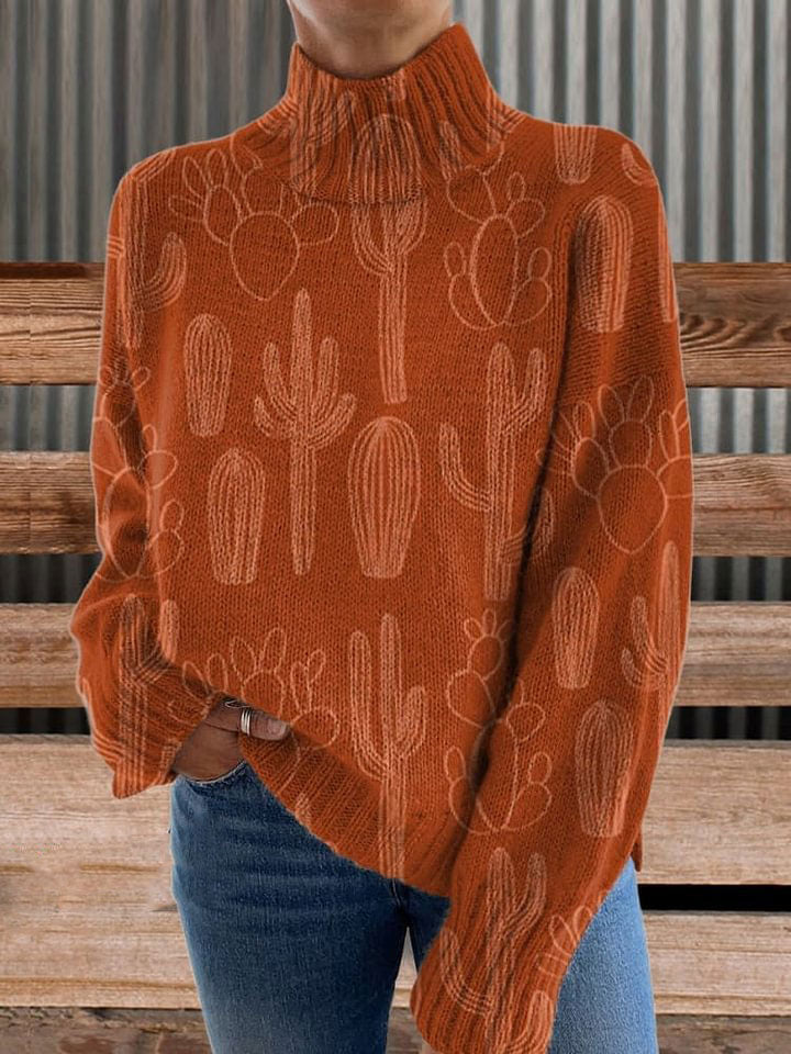 Vintage Western Cactus Print Cozy Plush Sweatshirt