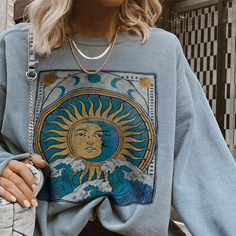 Vintage Casual Long-sleeved Printed Sweatshirt