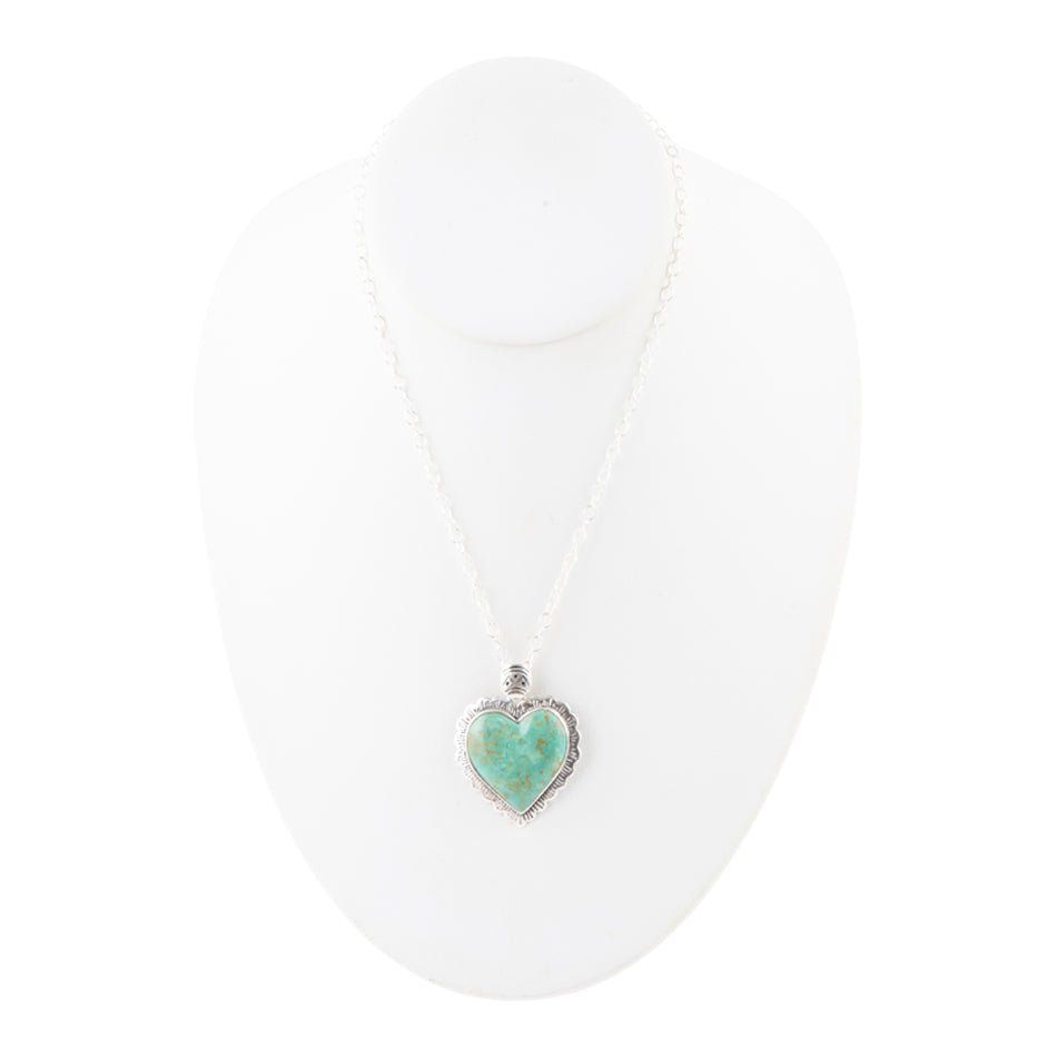 Green Turquoise Heart and Sterling Silver Necklace