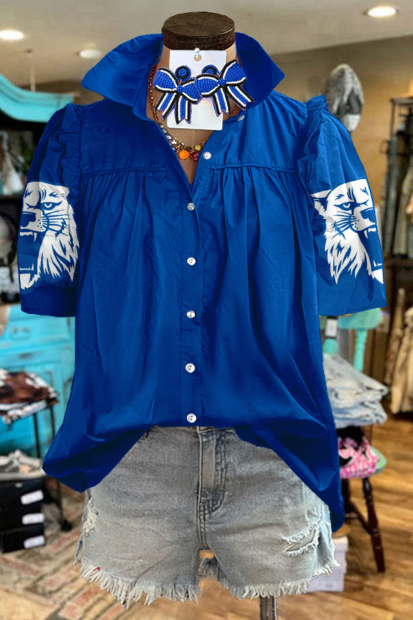 UK Kentucky Football Gameday Print Puff Sleeve Blouse