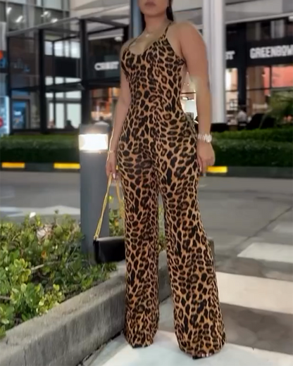 Leopard Print Suspender Jumpsuit