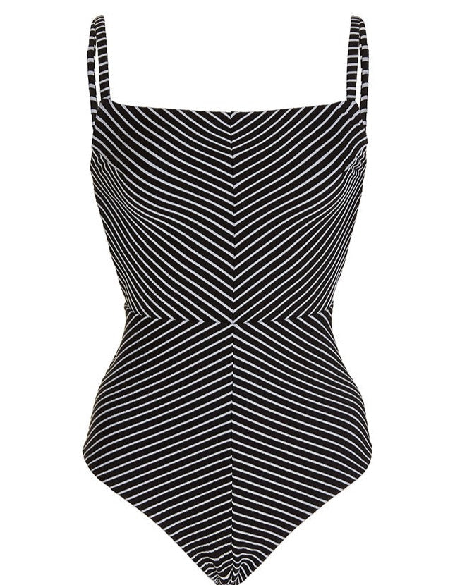 Striped Backless One Piece Swimsuit