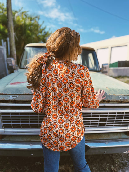 Going To California Large Poppy Flower Zipper Front Blouse