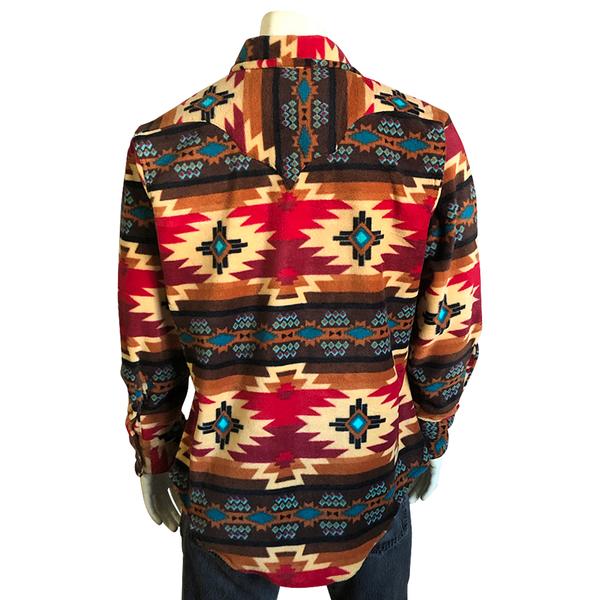 Men's Native Pattern Fleece Western Shirt in Brown & Red