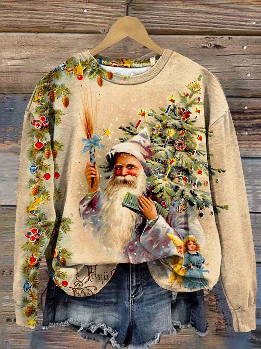 Vintage Christmas Santa Bells Art Print Casual Sweatshirt