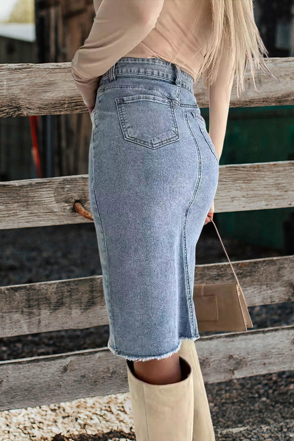 Sweet Slit Fashionable Casual Denim Hip Skirt