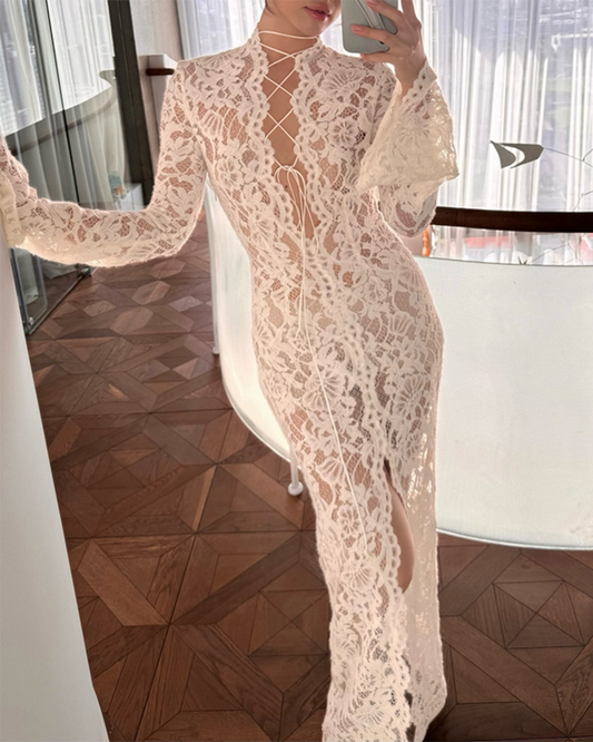 Knit Embroidered Long-Sleeved Dress