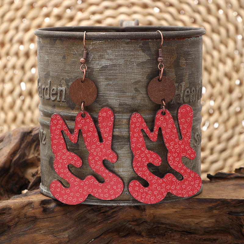 Valentine's Day MISS Pattern Wooden Earrings