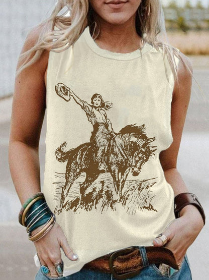 Women'S Western Retro Horse Print Casual Tank Top